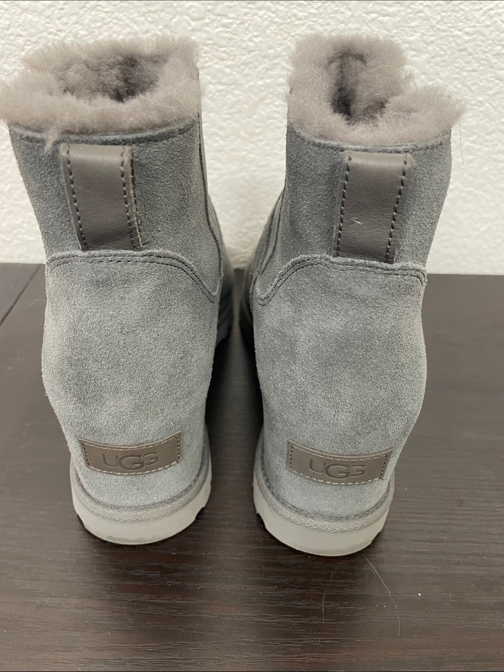 UGG Women's Short Suede Shearling Booties in Light Gray